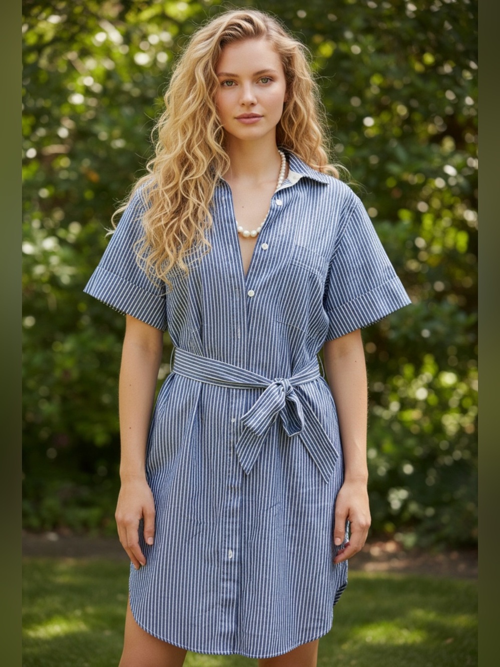 By Malene Birger
100% silk trimming Blue and White Striped Midi Shirt Dress - Picture 8 of 8